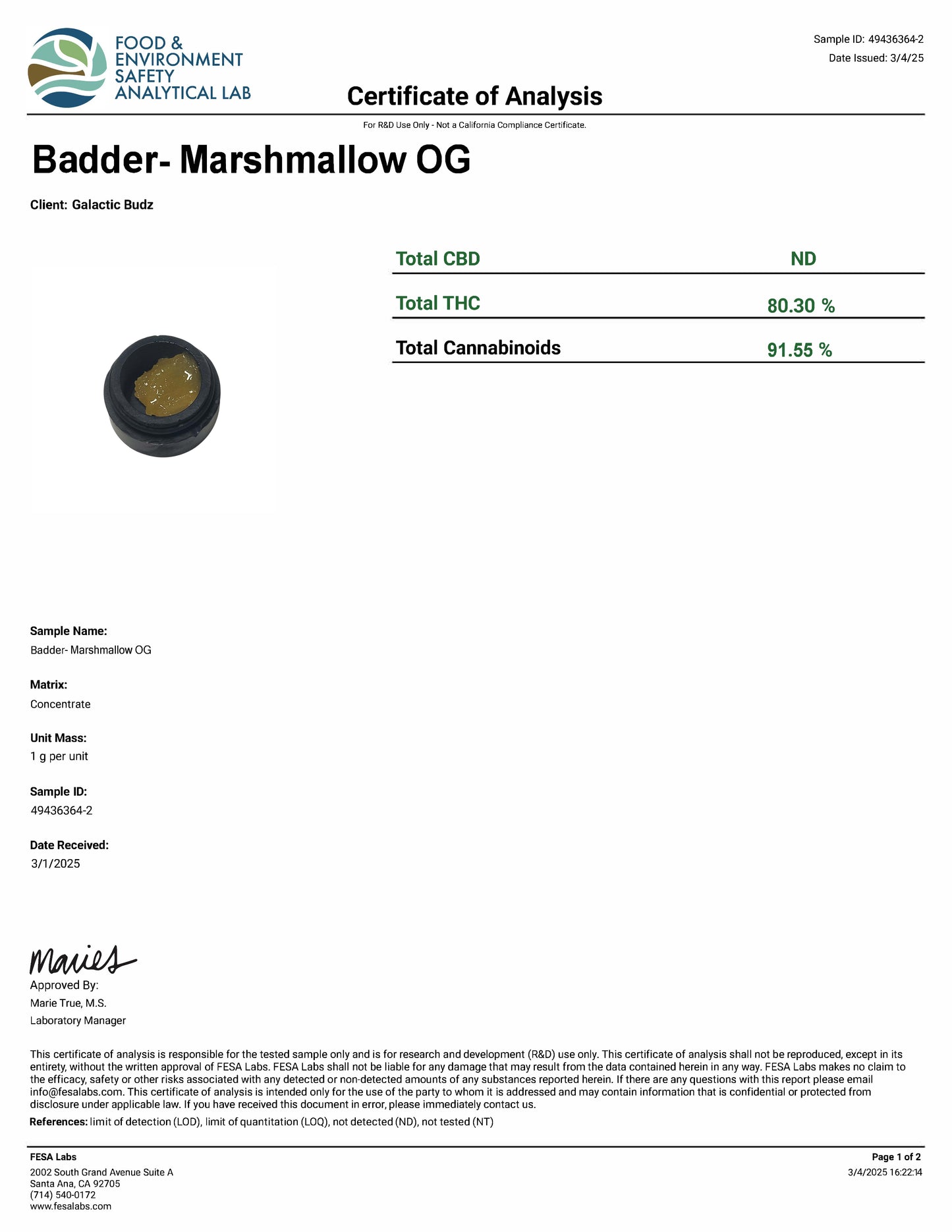 LIVE RESIN BADDER- MARSHMALLOW OG