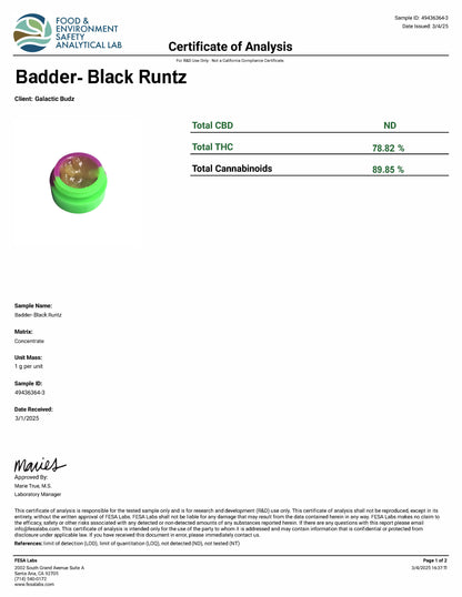 LIVE RESIN BADDER- BLACK RUNTZ